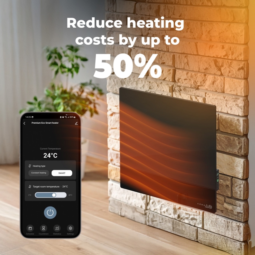 AENO - Okos elektromos infrapanel 500W időzítő/termosztát Wi‑Fi fekete