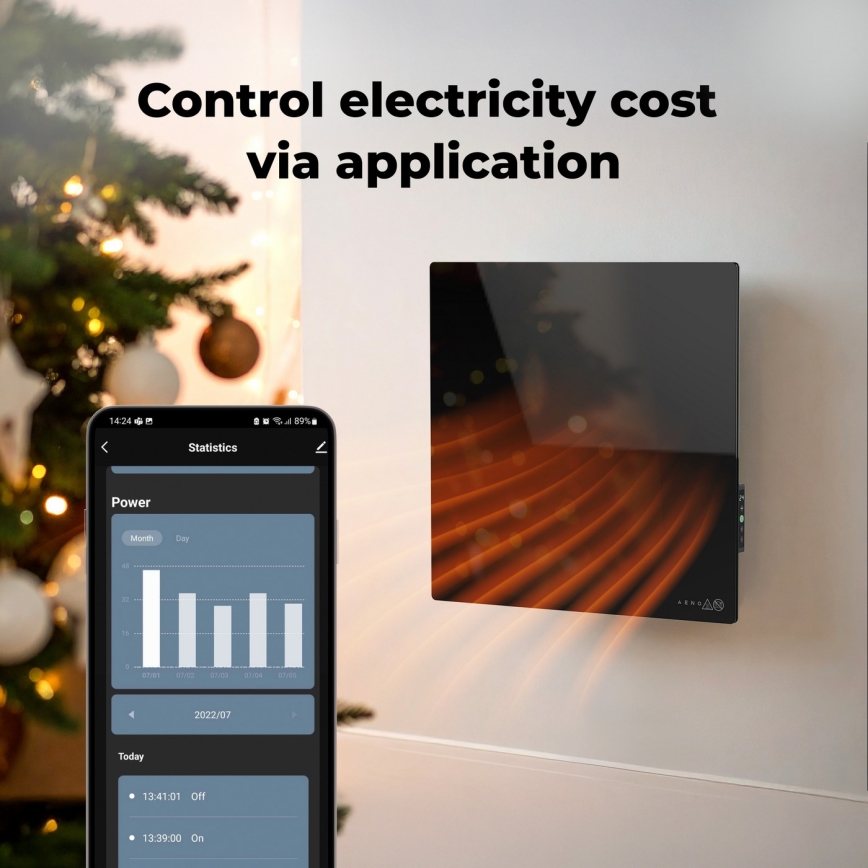 AENO - Okos elektromos infrapanel 500W időzítő/termosztát Wi‑Fi fekete