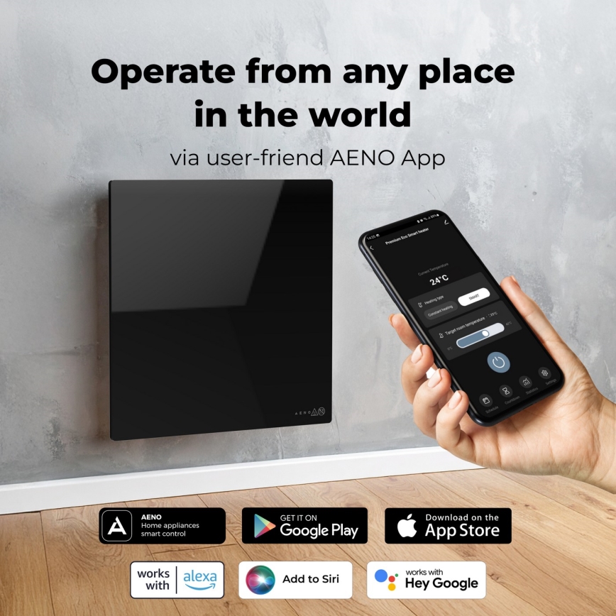 AENO - Okos elektromos infrapanel 500W időzítő/termosztát Wi‑Fi fekete