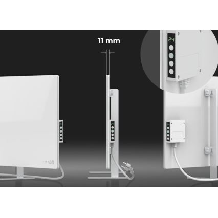 AENO - Okos elektromos infrapanel LED kijelzővel 700W időzítő/termosztát IP44 Wi-fi fehér