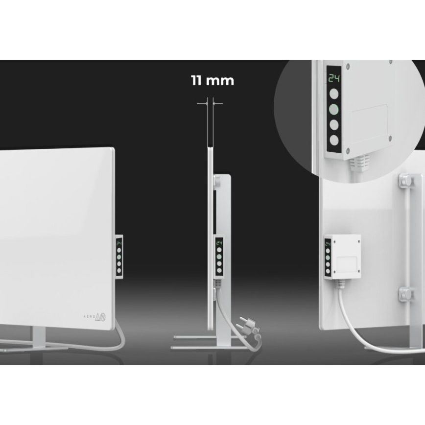 AENO - Okos elektromos infrapanel LED kijelzővel 700W időzítő/termosztát IP44 Wi-fi fehér