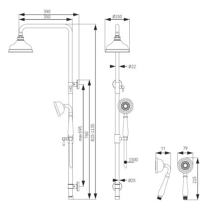 AEROSKOBING sárgaréz zuhanyszett