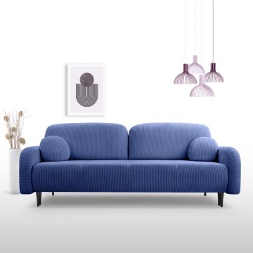 Ággyá alakítható, kárpitozott, háromszemélyes CLOUDY kanapé – kék