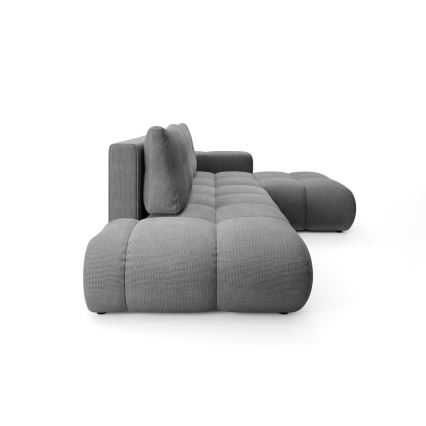 ALMADA L alakú, jobb oldali, ágyazható kárpitozott sarokülőgarnitúra tárolóval, szürke