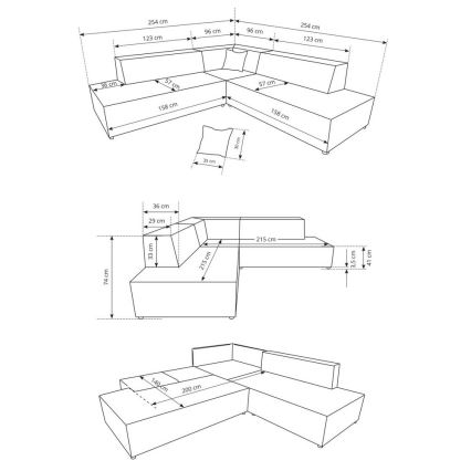 Ággyá nyitható, jobb oldali L-alakú TERAMO sarok ülőgarnitúra tárolóval, bézs