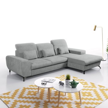 Ággyá nyitható, kárpitozott L alakú ülőgarnitúra tárolóval, ALTA, jobb oldali, szürke