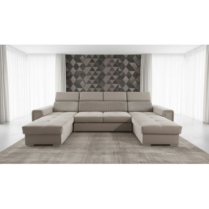 Ágyazható ülőgarnitúra univerzális U-alakú sarokkal és tárolóhellyel SALVADA bézs