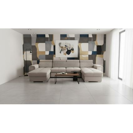 Ágyazható ülőgarnitúra univerzális U-alakú sarokkal és tárolóhellyel SALVADA bézs