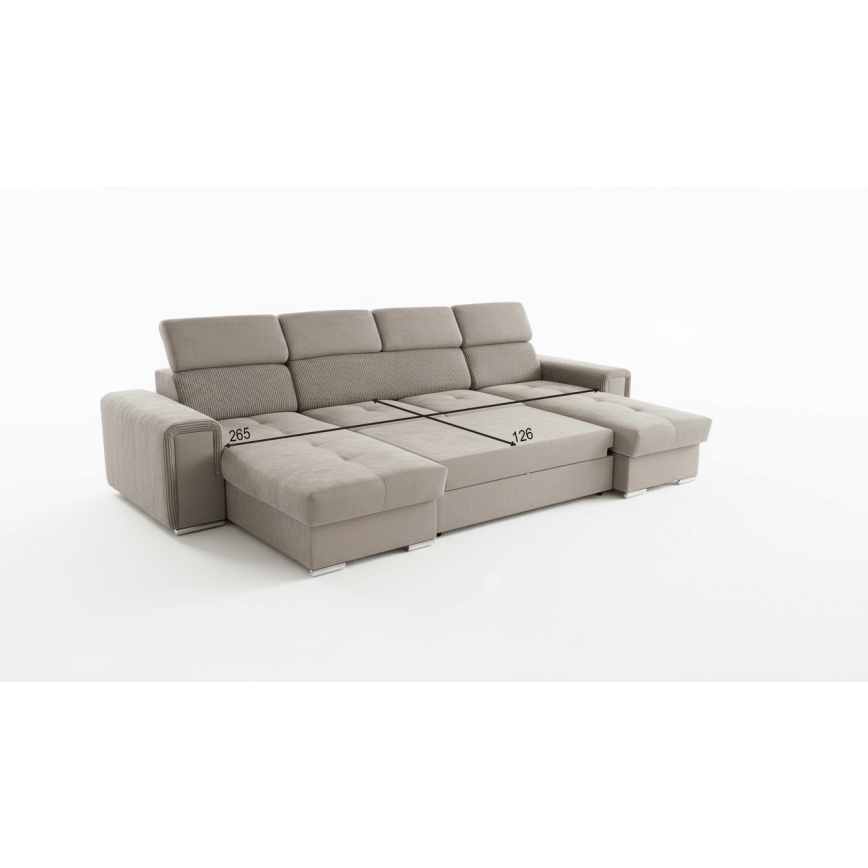 Ágyazható ülőgarnitúra univerzális U-alakú sarokkal és tárolóhellyel SALVADA bézs