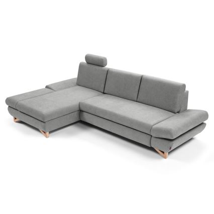 AVESTA L-alakú, baloldali, szürke, kárpitozott, kihúzható sarokülőgarnitúra tárolóval