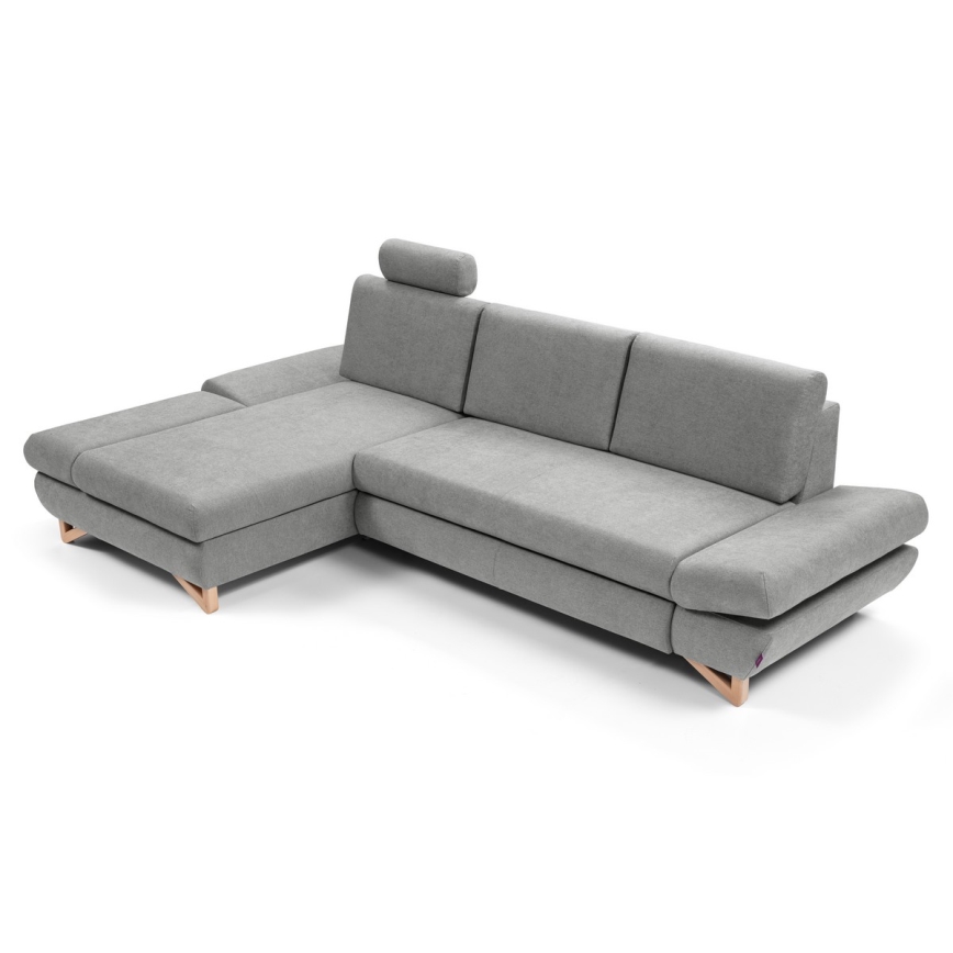 AVESTA L-alakú, baloldali, szürke, kárpitozott, kihúzható sarokülőgarnitúra tárolóval