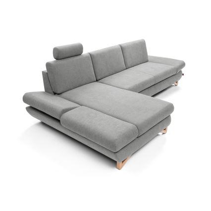 AVESTA L-alakú, baloldali, szürke, kárpitozott, kihúzható sarokülőgarnitúra tárolóval