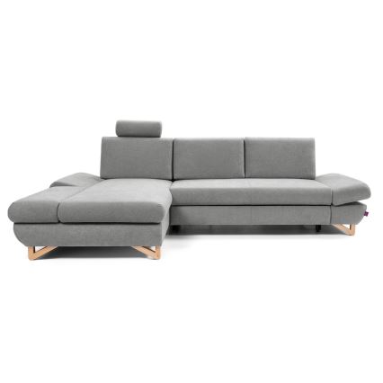 AVESTA L-alakú, baloldali, szürke, kárpitozott, kihúzható sarokülőgarnitúra tárolóval