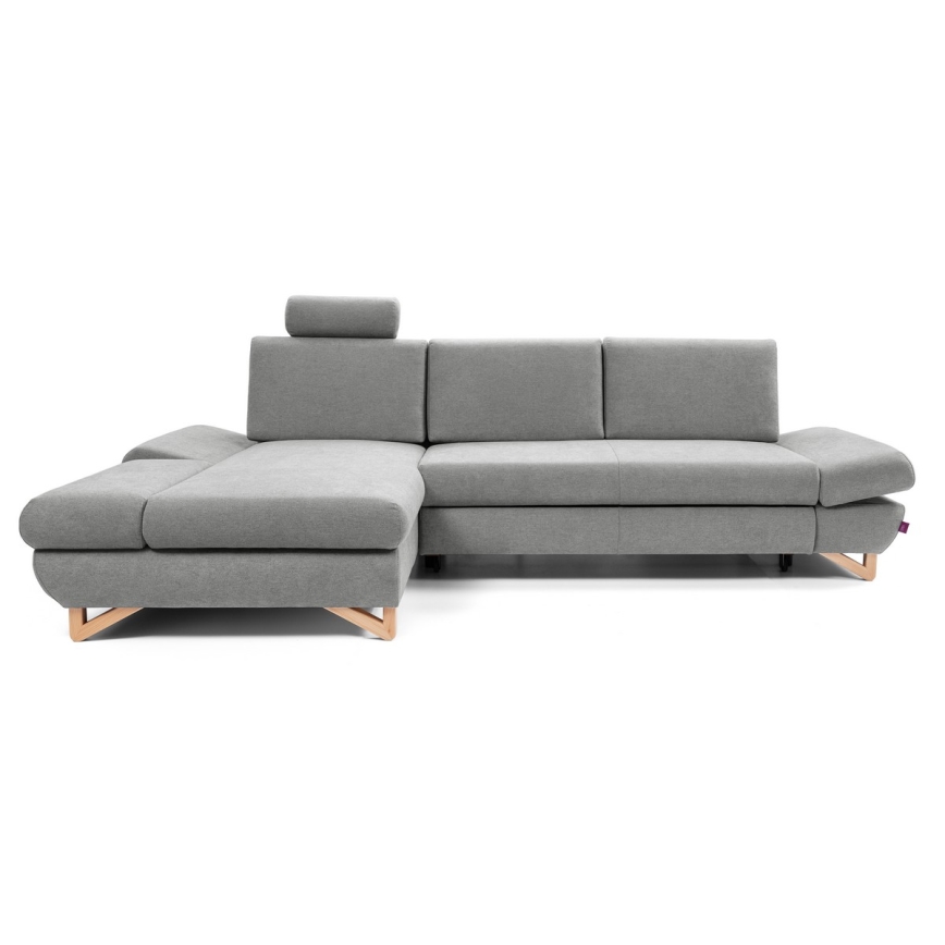 AVESTA L-alakú, baloldali, szürke, kárpitozott, kihúzható sarokülőgarnitúra tárolóval