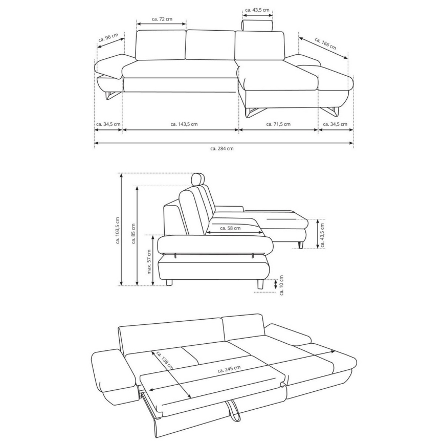 AVESTA L-alakú, baloldali, szürke, kárpitozott, kihúzható sarokülőgarnitúra tárolóval