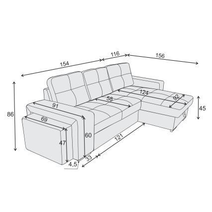 Ágyazható kanapé tárolóval és puffal PALERMO, fekete, baloldali