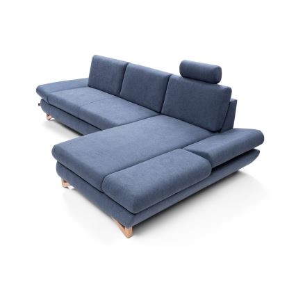 AVESTA L-alakú, jobbos, ágyazható kárpitozott sarokülőgarnitúra tárolóval, kék