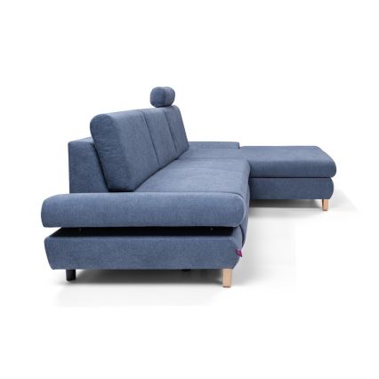 AVESTA L-alakú, jobbos, ágyazható kárpitozott sarokülőgarnitúra tárolóval, kék