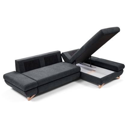 Kihúzható, jobb oldali L-alakú kárpitozott sarokgarnitúra AVESTA, tárolóhellyel, antracit