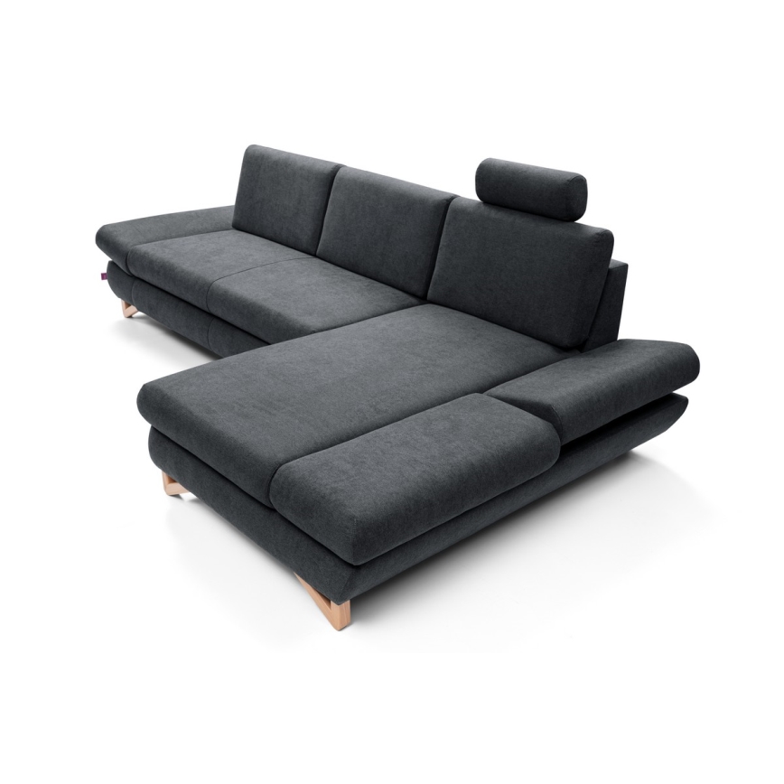 Kihúzható, jobb oldali L-alakú kárpitozott sarokgarnitúra AVESTA, tárolóhellyel, antracit