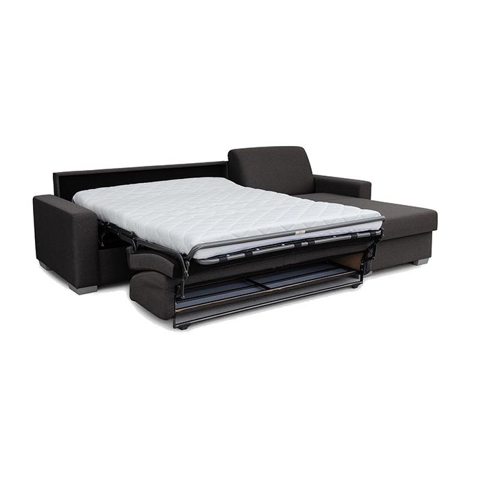 Ágyazható sarokkanapé mindennapi alváshoz, tárolóhellyel, L alakú, LEKA jobb oldali, barna