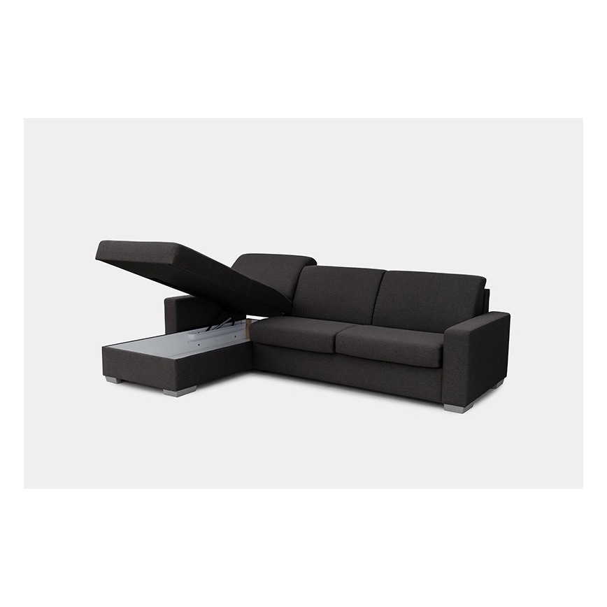 Ágyazható sarokkanapé mindennapi alváshoz, tárolóhellyel, balos kivitel, LEKA, barna