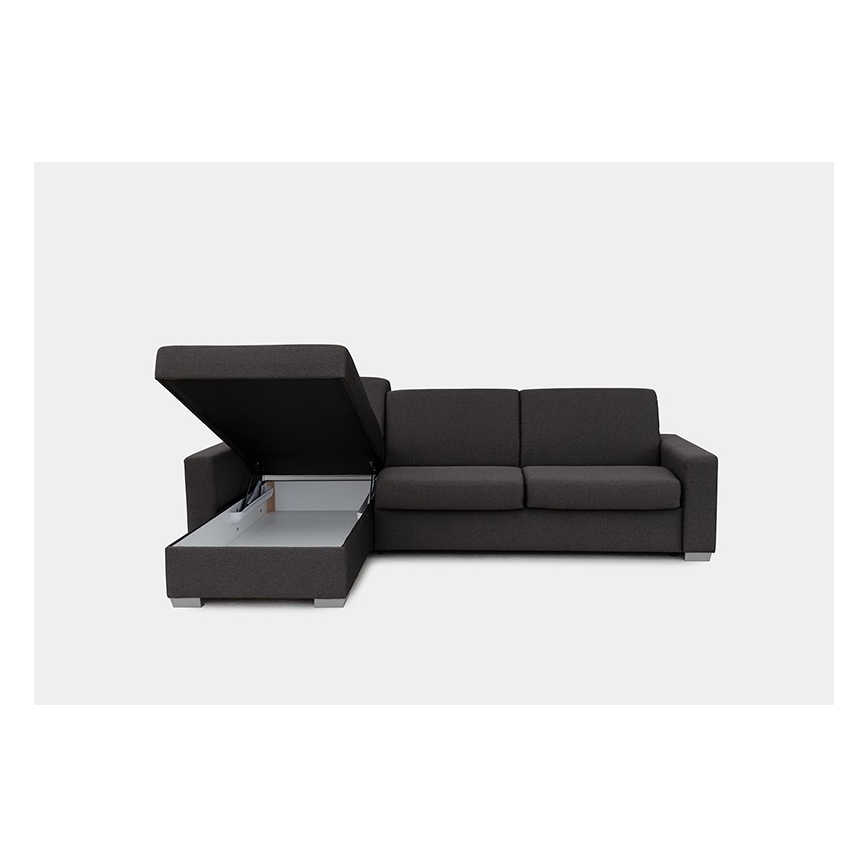 Ágyazható sarokkanapé mindennapi alváshoz, tárolóhellyel, balos kivitel, LEKA, barna