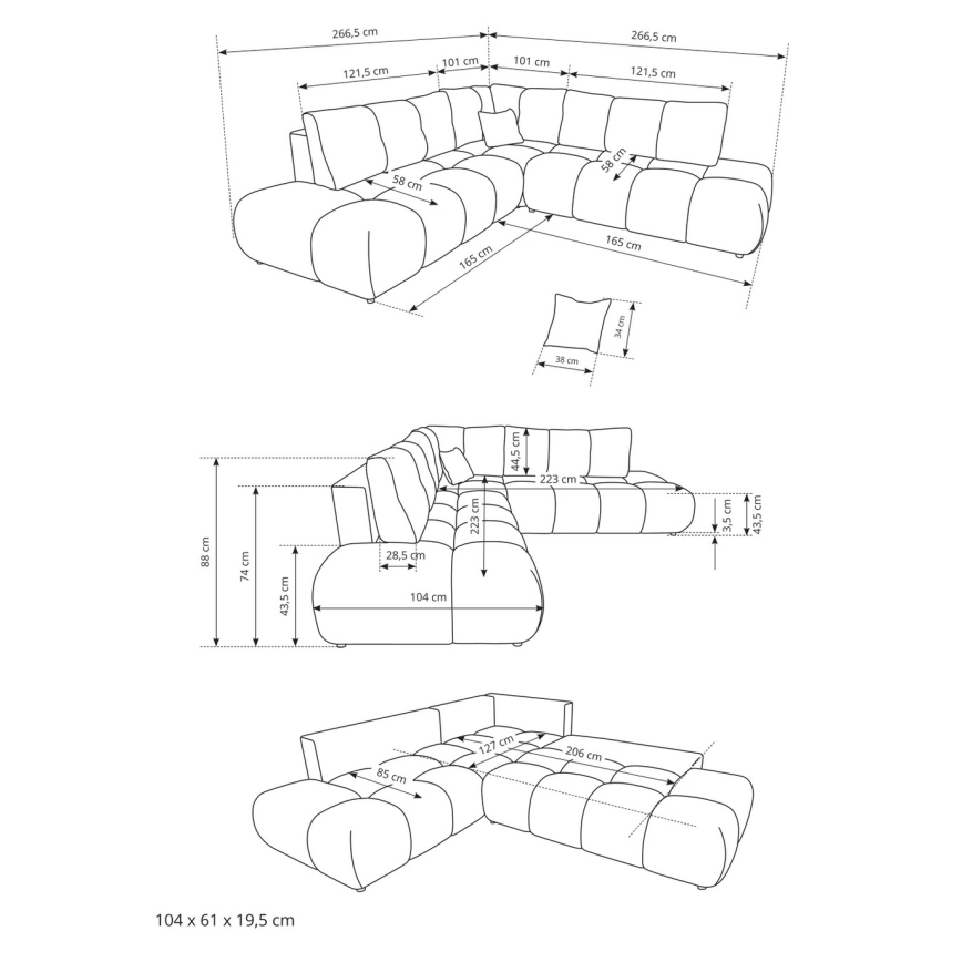 ALMADA L-alakú, balos, bézs ágyazható kárpitozott sarokgarnitúra tárolóval