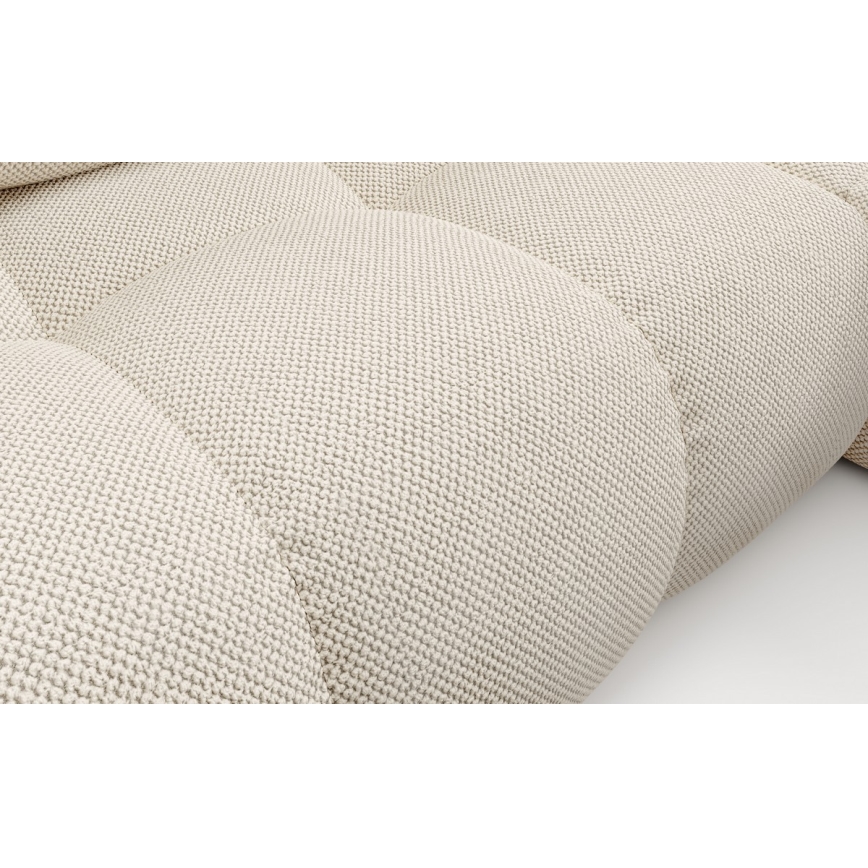 ALMADA jobb oldali L-alakú, ággyá nyitható kárpitozott sarokülőgarnitúra tárolórésszel, világos bézs