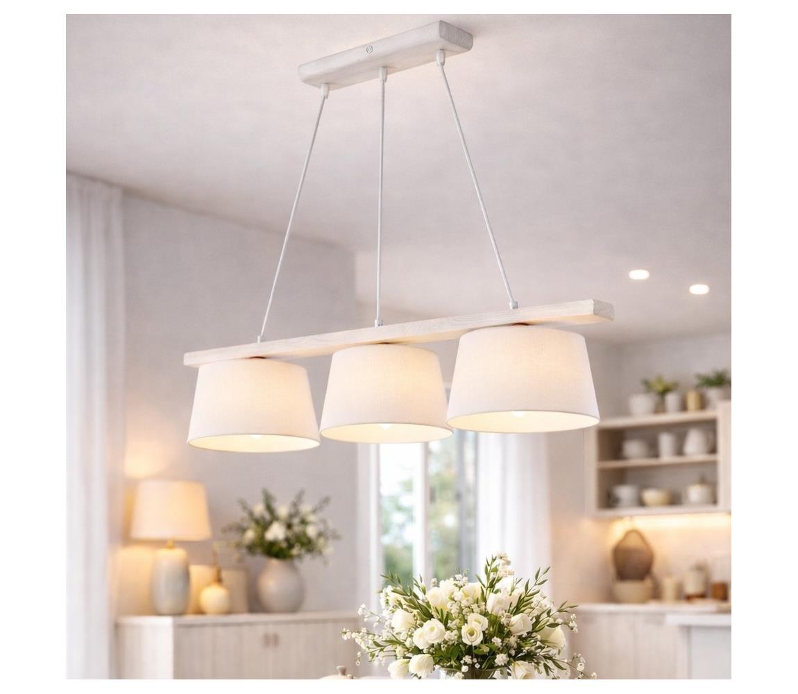 AIDA függeszték kötéllel, 3x E27/60W/230V, Ø 25 cm, tölgy/fehér LD 3.98 BIAŁY