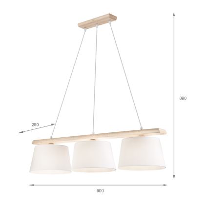 AIDA függeszték kötéllel, 3x E27/60W/230V, Ø 25 cm, tölgy/fehér
