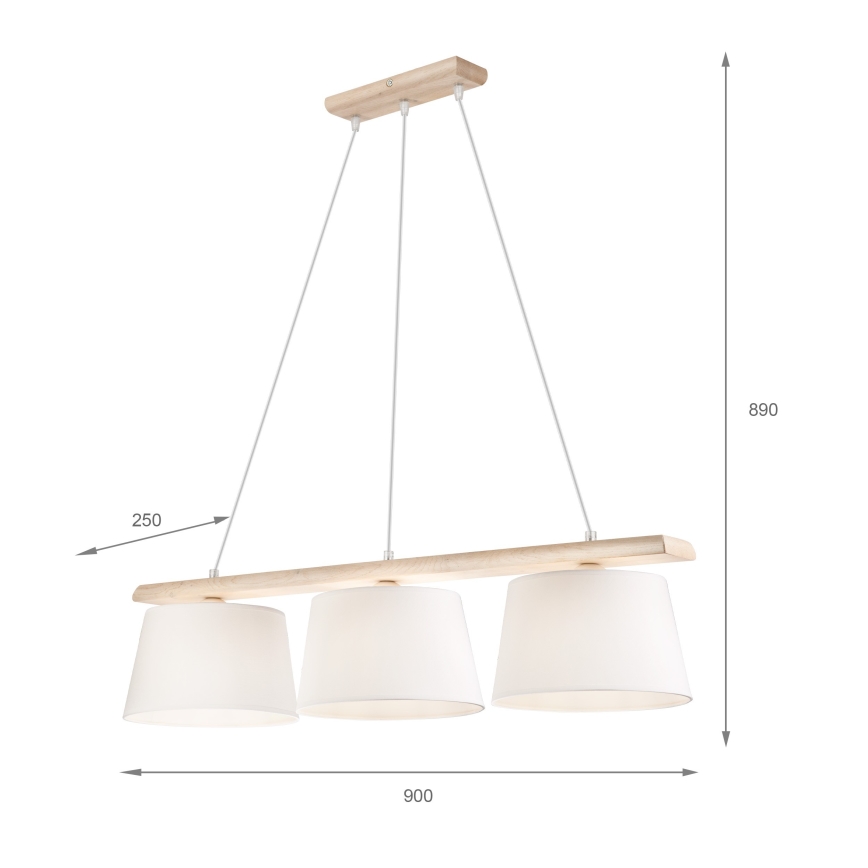 AIDA függeszték kötéllel, 3x E27/60W/230V, Ø 25 cm, tölgy/fehér