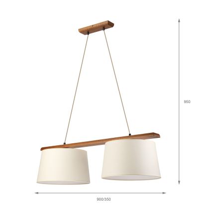 AIDA függőlámpa kábelen, 2xE27/15W/230V, átm. 35 cm, tölgy/krémszínű