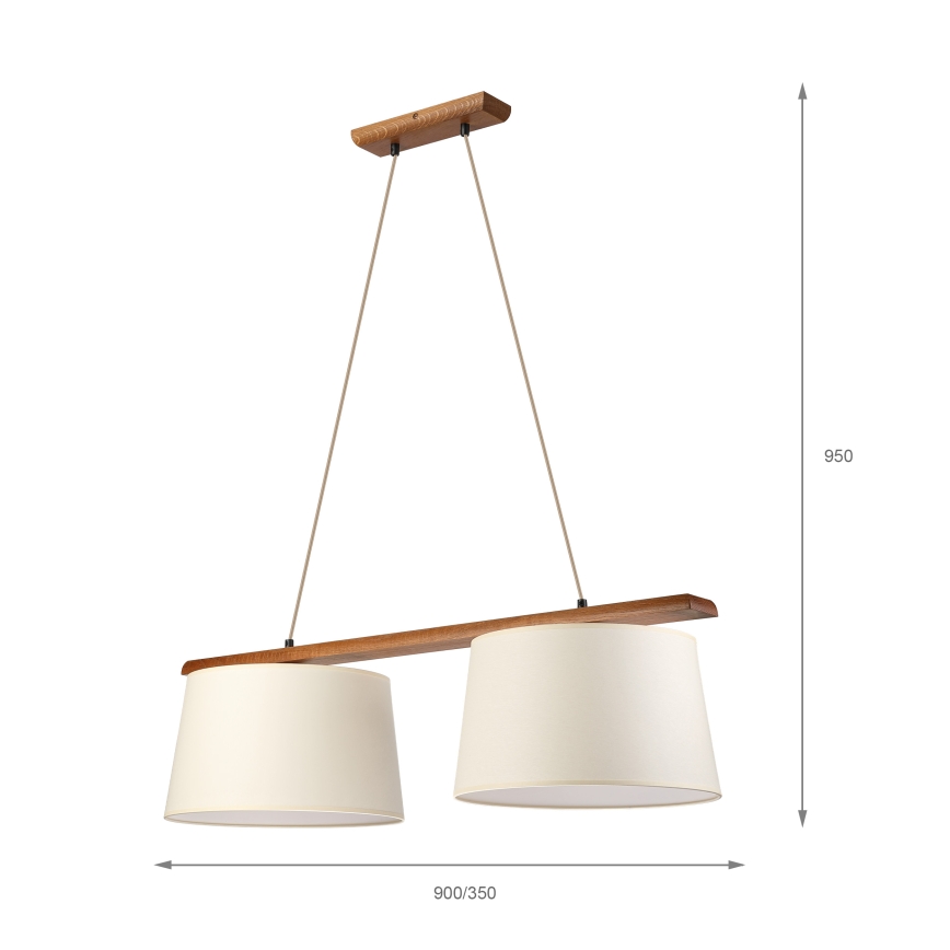 AIDA függőlámpa kábelen, 2xE27/15W/230V, átm. 35 cm, tölgy/krémszínű