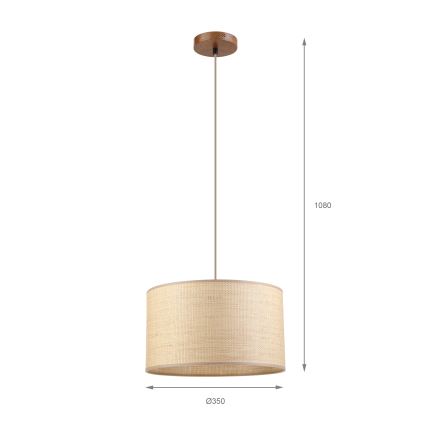 AIDA függőlámpa kábellel, 1xE27/15W/230V, Ø35 cm, tölgy/raffia