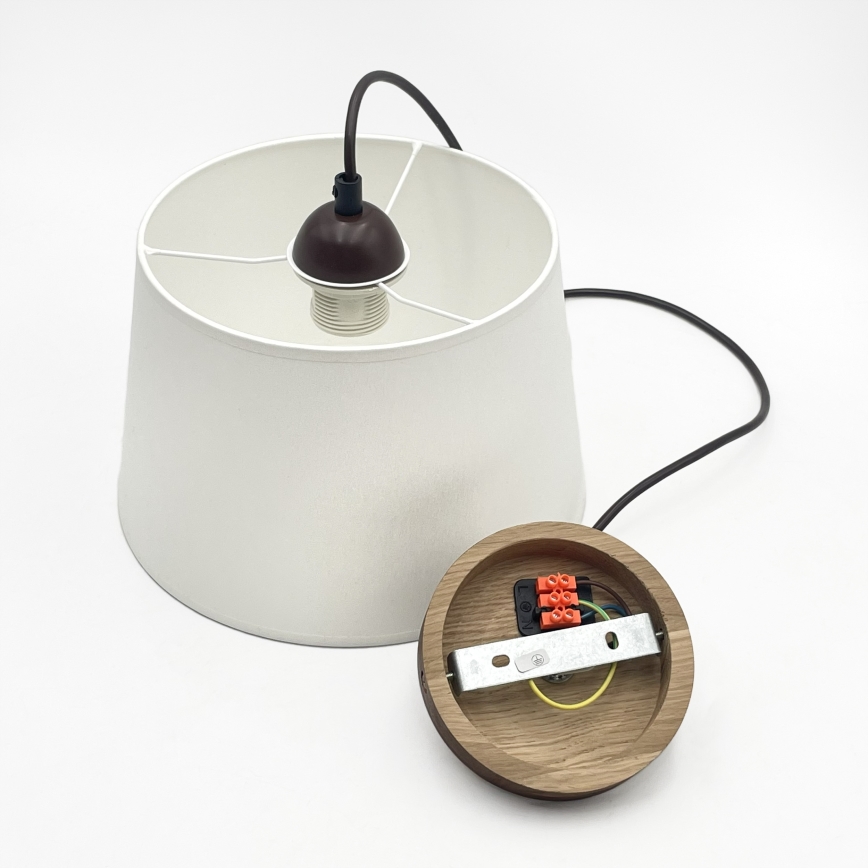 AIDA kábeles csillár 1x E27/60W/230V, átmérő 25 cm, tölgy/dió/fehér