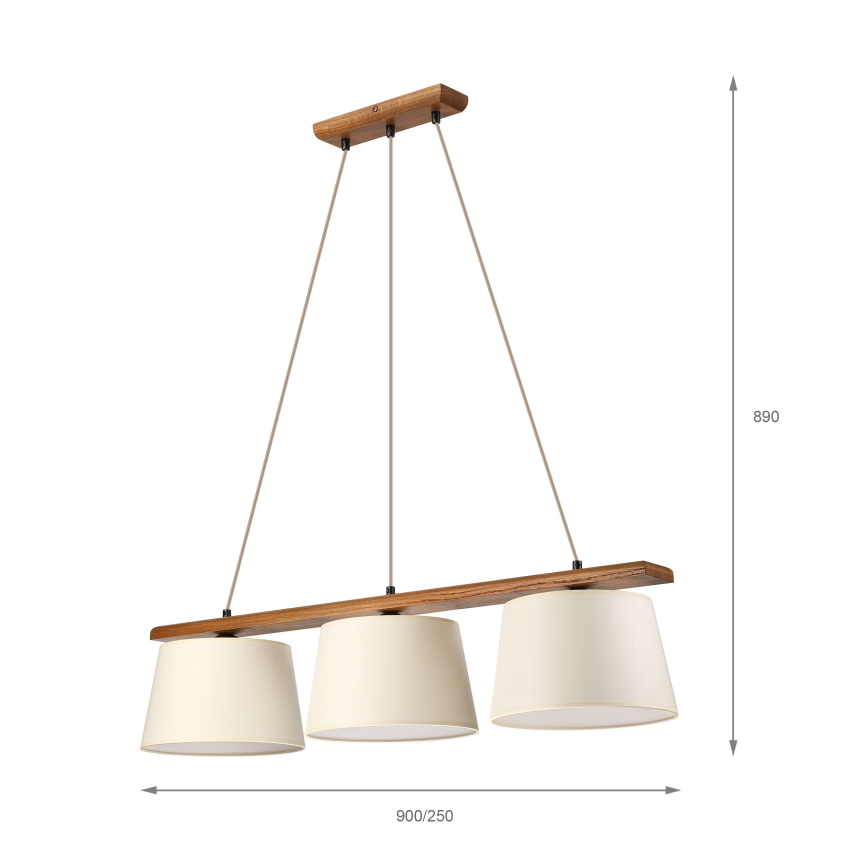 AIDA zsinóros csillár, 3xE27/15W/230V, átm. 25 cm, tölgy/krémszínű