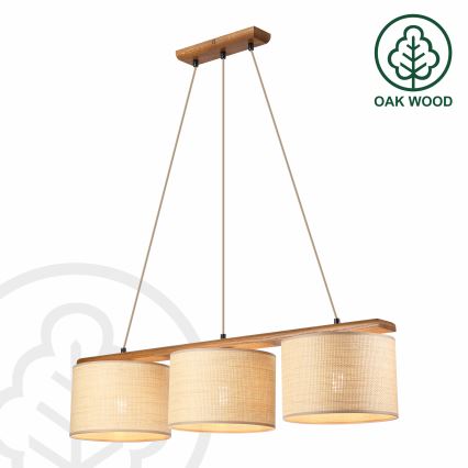AIDA zsinóros függeszték 3x E27/15W/230V átmérő 25 cm tölgy/rafia