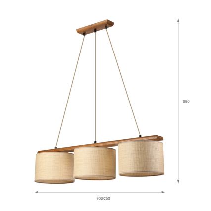 AIDA zsinóros függeszték 3x E27/15W/230V átmérő 25 cm tölgy/rafia