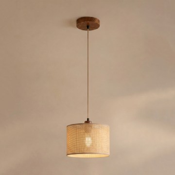 AIDA zsinóros függőlámpa 1xE27/15W/230V, átm. 25 cm, tölgy/rafia