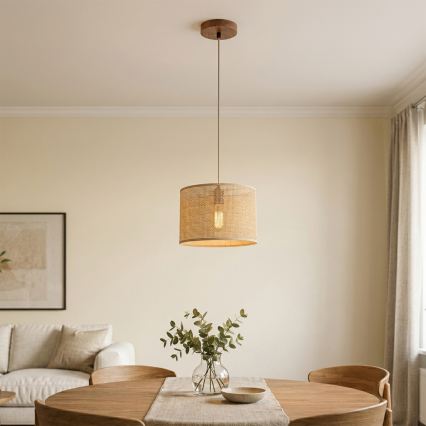 AIDA zsinóros függőlámpa 1xE27/15W/230V, átm. 25 cm, tölgy/rafia
