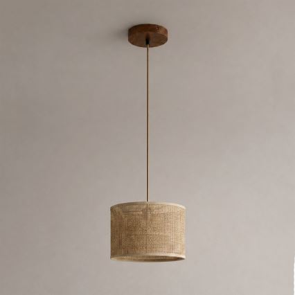 AIDA zsinóros függőlámpa 1xE27/15W/230V, átm. 25 cm, tölgy/rafia