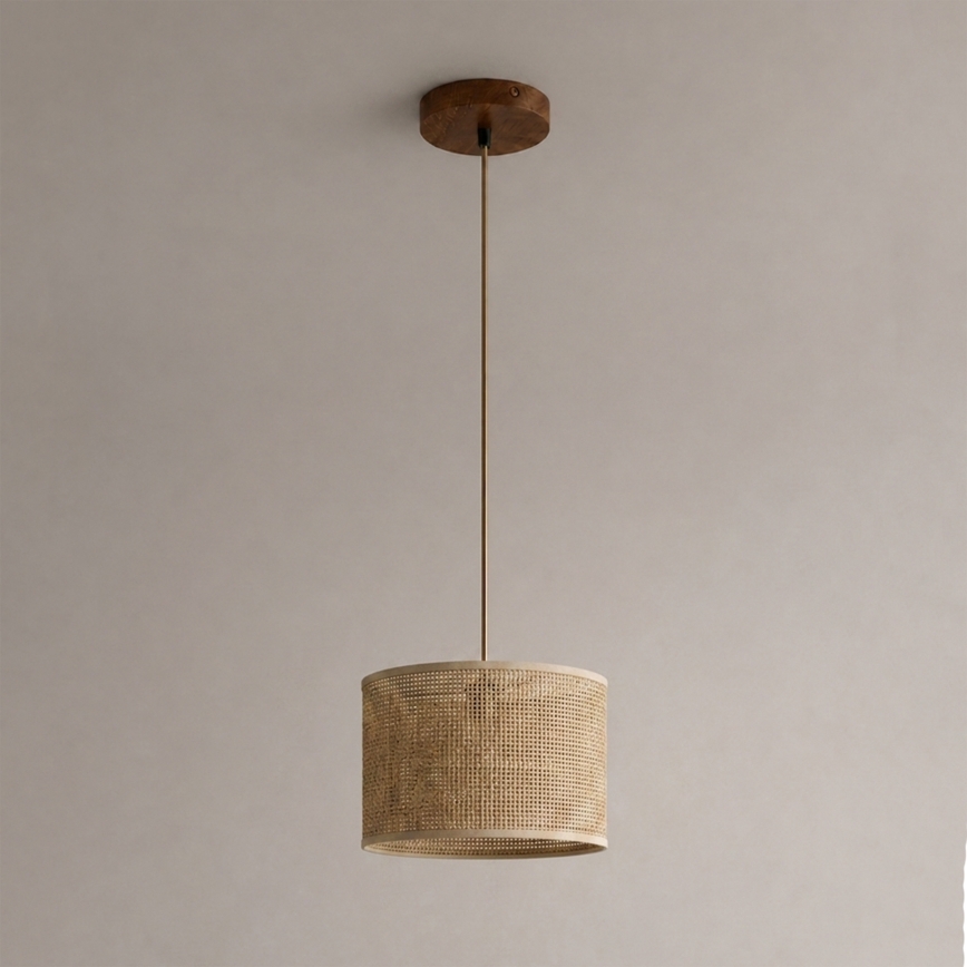 AIDA zsinóros függőlámpa 1xE27/15W/230V, átm. 25 cm, tölgy/rafia