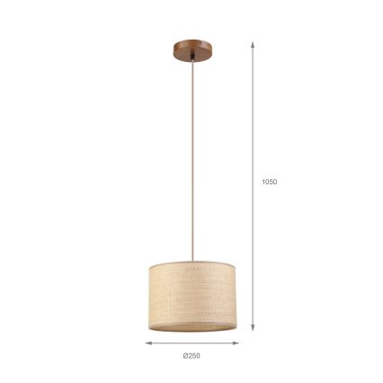 AIDA zsinóros függőlámpa 1xE27/15W/230V, átm. 25 cm, tölgy/rafia