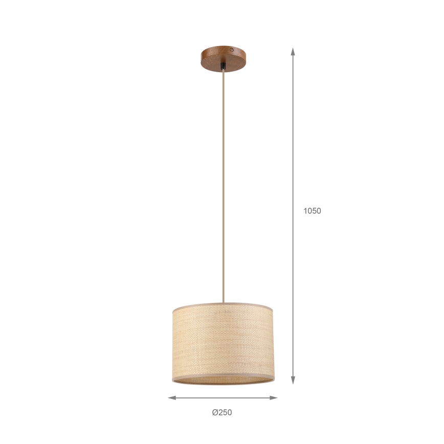 AIDA zsinóros függőlámpa 1xE27/15W/230V, átm. 25 cm, tölgy/rafia