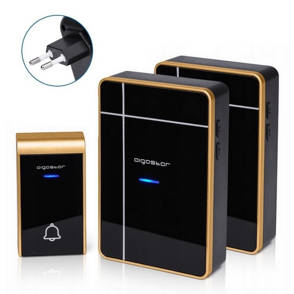 Aigostar - 2 db-os készlet vezeték nélküli csengő aljzatba 230V/12V IP44 fekete/rezes