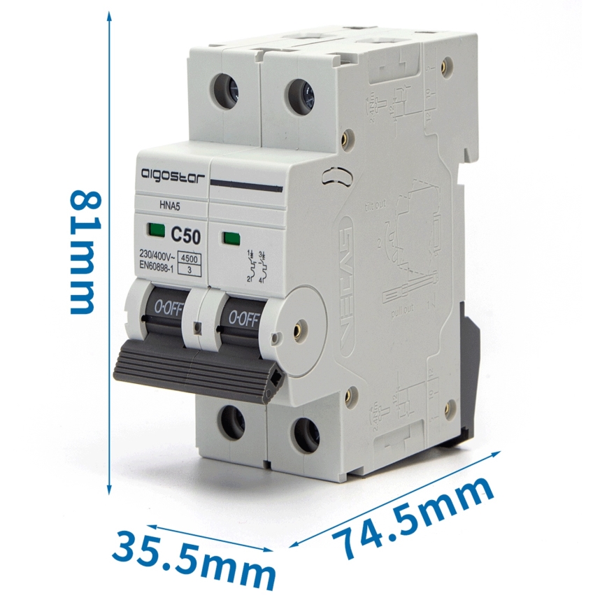 Aigostar - 2-fázisú kismegszakító 2P-50A-C 230-400V