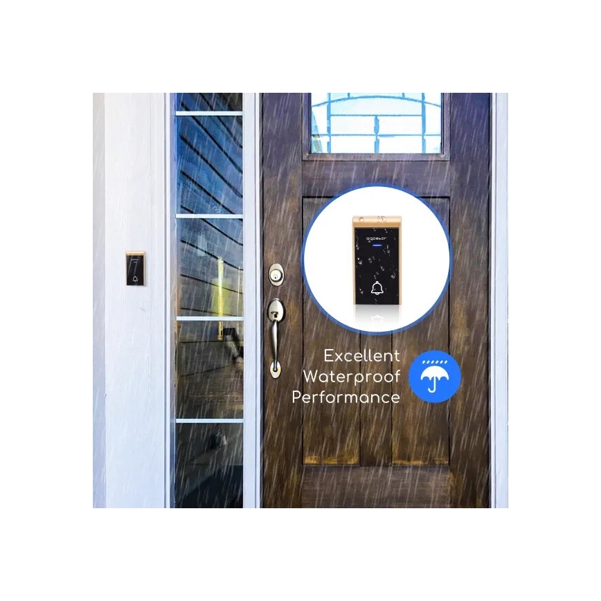 Aigostar - 2 db-os készlet vezeték nélküli csengő aljzatba 230V/12V IP44 fekete/rezes