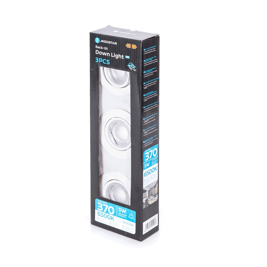 Aigostar - 3 darabos szett LED beépíthető mennyezeti lámpatest, LED/5W/230V, 6500K, átm. 8,5 cm, fehér