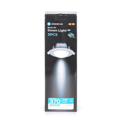 Aigostar - 3 darabos szett LED beépíthető mennyezeti lámpatest, LED/5W/230V, 6500K, átm. 8,5 cm, fehér